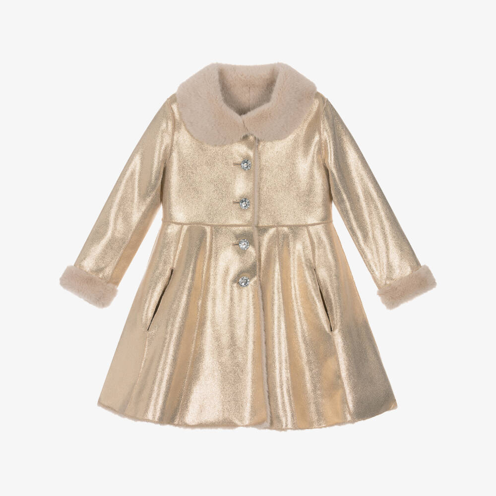 Angel's Face-Girls Gold Faux Leather Coat with Faux Fur Trims | Childrensalon Outlet