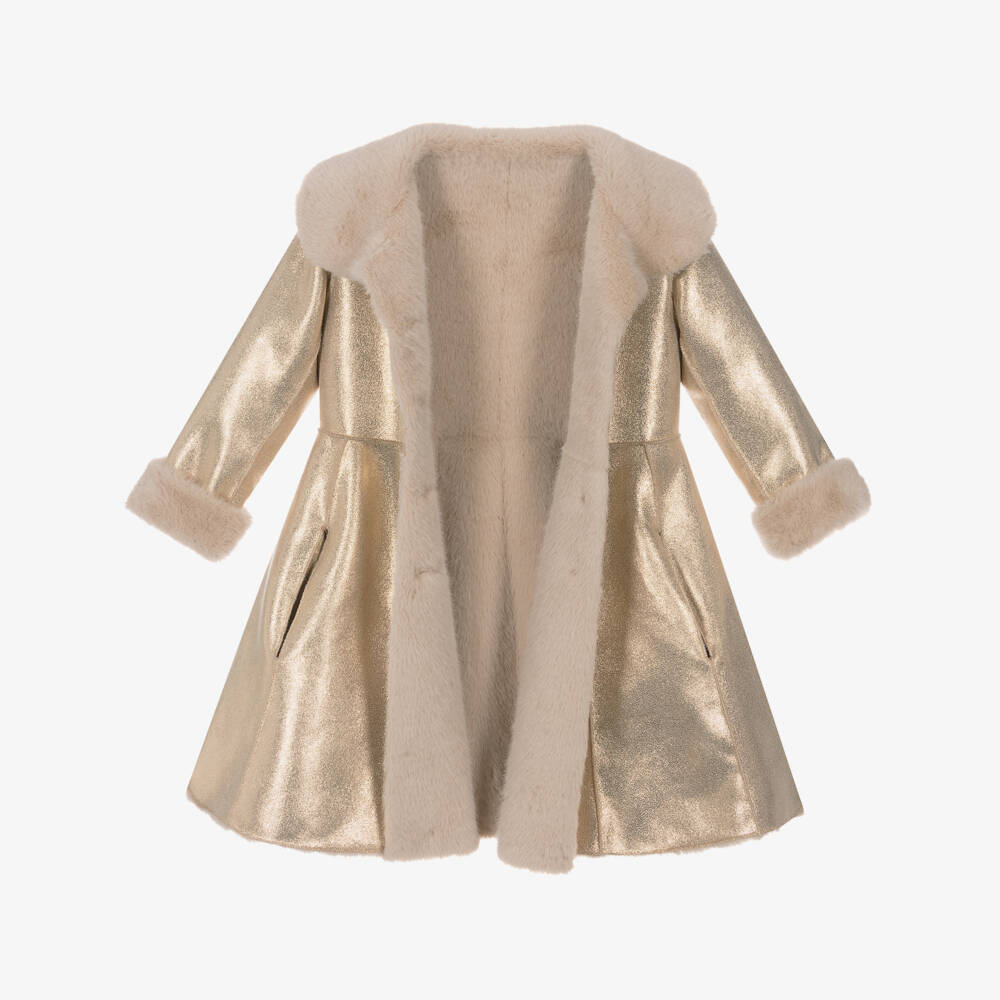 Angel's Face-Girls Gold Faux Leather Coat with Faux Fur Trims | Childrensalon Outlet