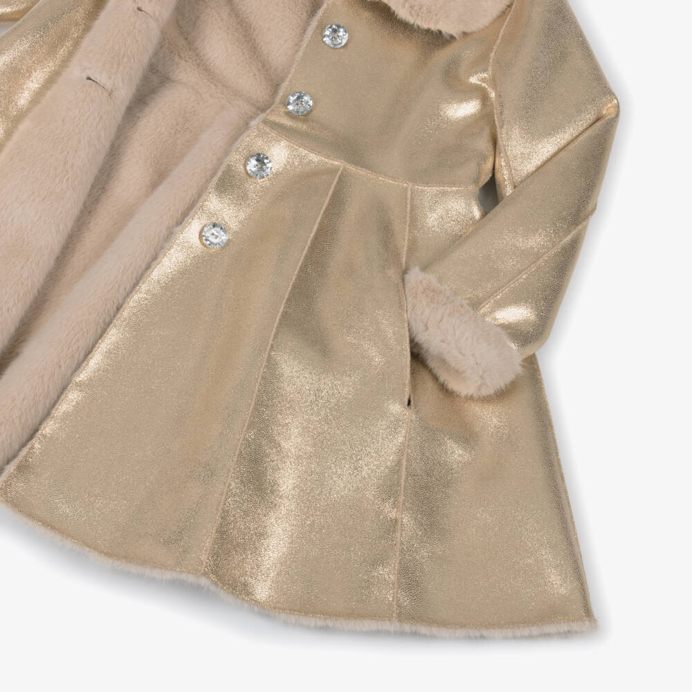Angel's Face-Girls Gold Faux Leather Coat with Faux Fur Trims | Childrensalon Outlet