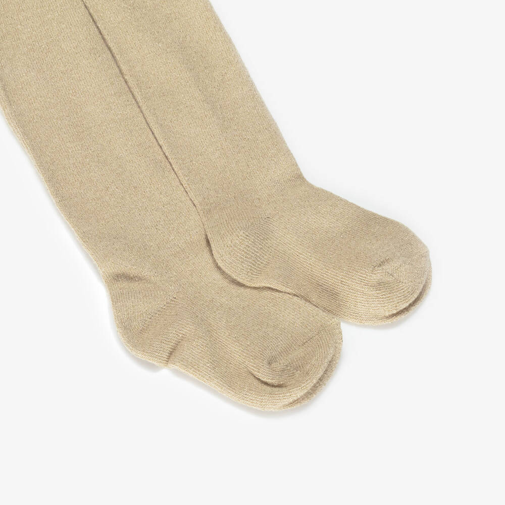 Mayoral-Girls Gold Glitter Cotton Knit Tights | Childrensalon Outlet