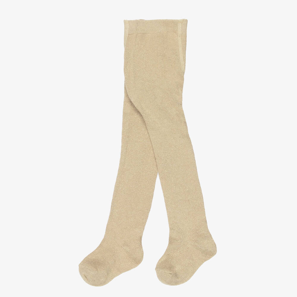 Mayoral-Girls Gold Glitter Cotton Knit Tights | Childrensalon Outlet