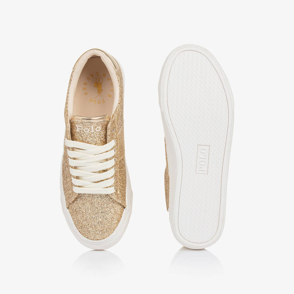 Ralph Lauren-Girls Gold Glitter Signature Pony Lace-Up Trainers | Childrensalon Outlet