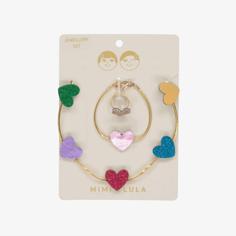 Mimi & Lula-Girls Gold Heart Jewellery Set (3 Pack) | Childrensalon Outlet
