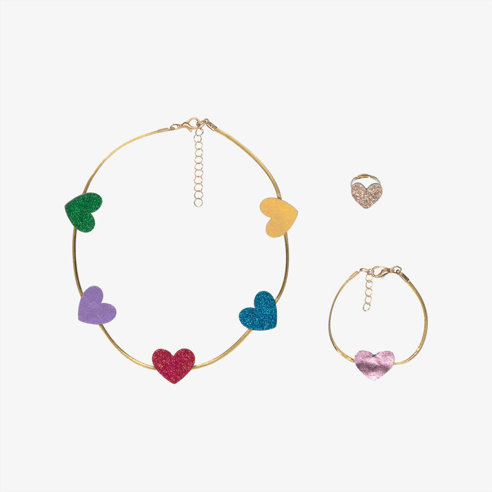 Mimi & Lula-Girls Gold Heart Jewellery Set (3 Pack) | Childrensalon Outlet
