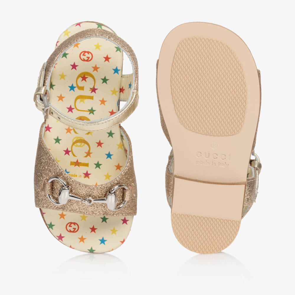 Gucci-Girls Gold Horsebit Sandals | Childrensalon Outlet