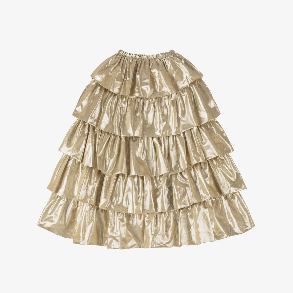 Meri Meri-Girls Gold Lamé Tiered Ruffle Cape | Childrensalon Outlet