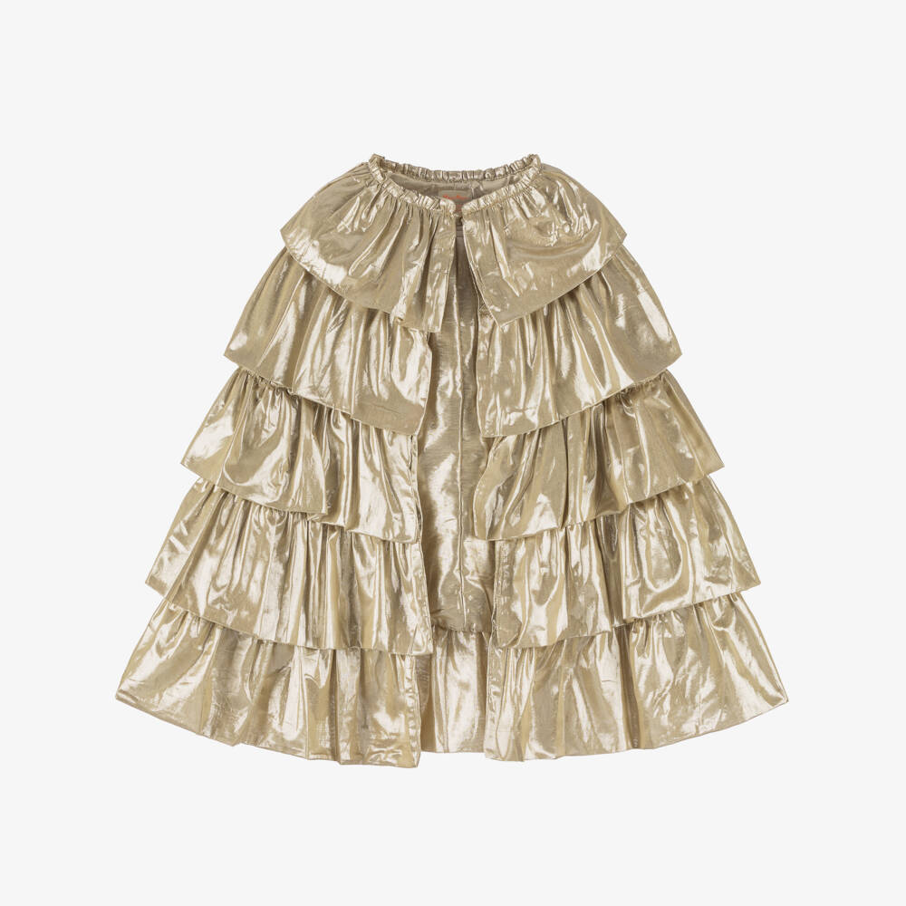 Meri Meri-Girls Gold Lamé Tiered Ruffle Cape | Childrensalon Outlet