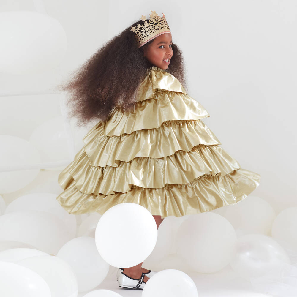 Meri Meri-Girls Gold Lamé Tiered Ruffle Cape | Childrensalon Outlet