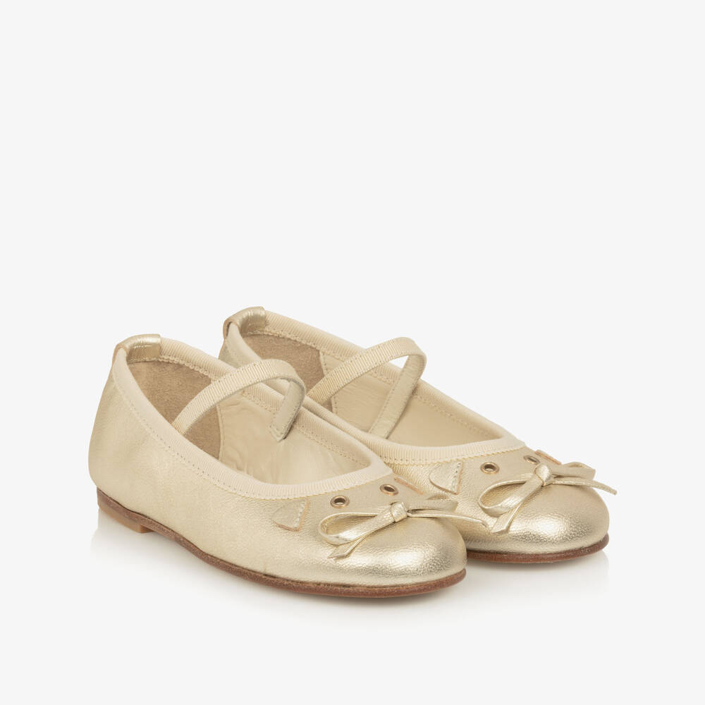 Bonpoint-Girls Gold Leather Mouse Ballerina Pumps | Childrensalon Outlet