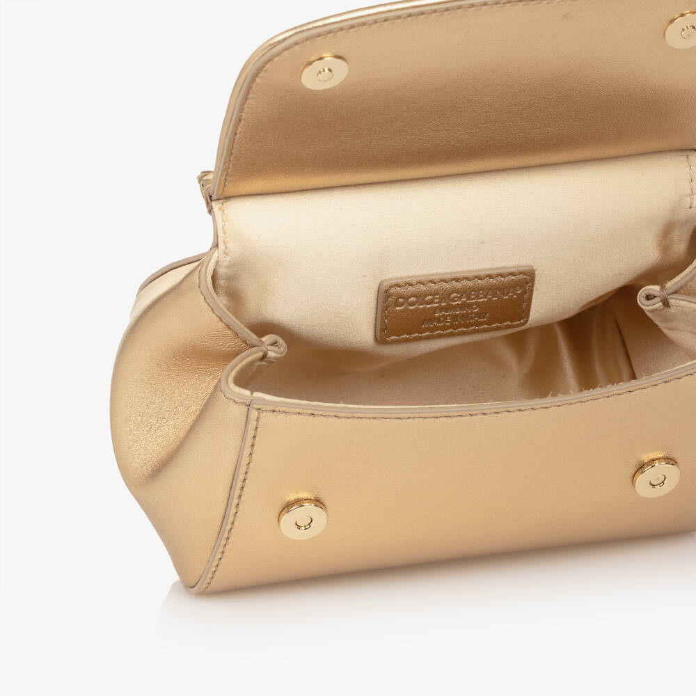Dolce & Gabbana-Girls Gold Leather & Rhinestone Sicily Bag (14cm) | Childrensalon Outlet