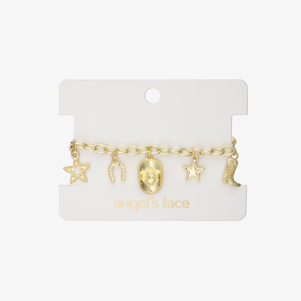 Angel's Face-Girls Gold Metal Cowgirl Charm Bracelet | Childrensalon Outlet