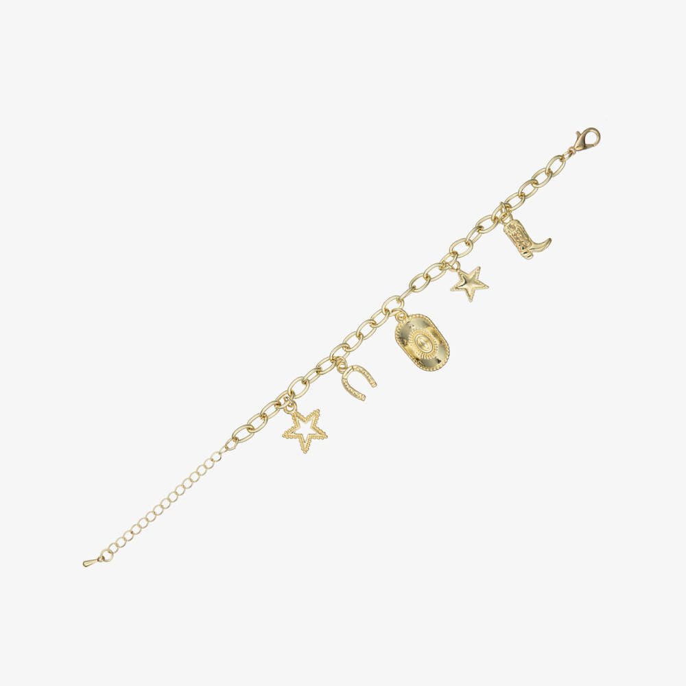 Angel's Face-Girls Gold Metal Cowgirl Charm Bracelet | Childrensalon Outlet