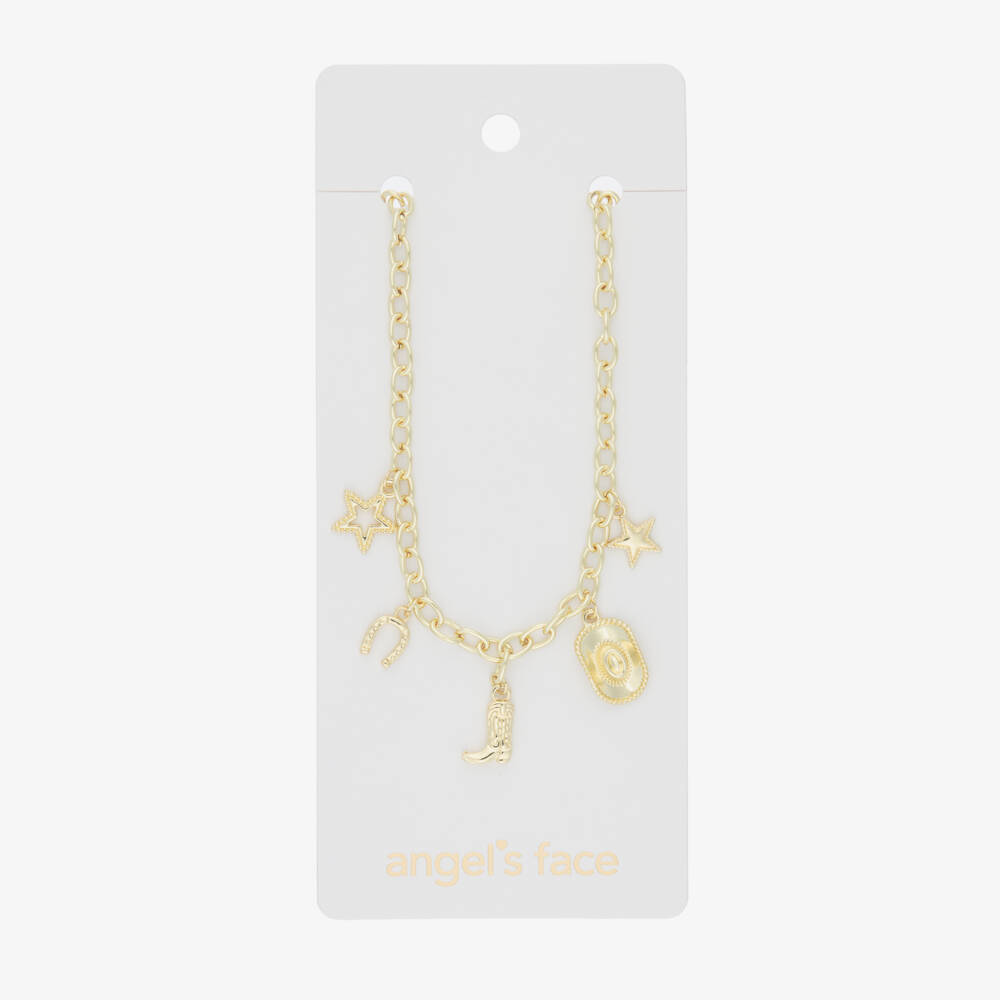 Angel's Face-Girls Gold Metal Cowgirl Charm Necklace (45cm) | Childrensalon Outlet