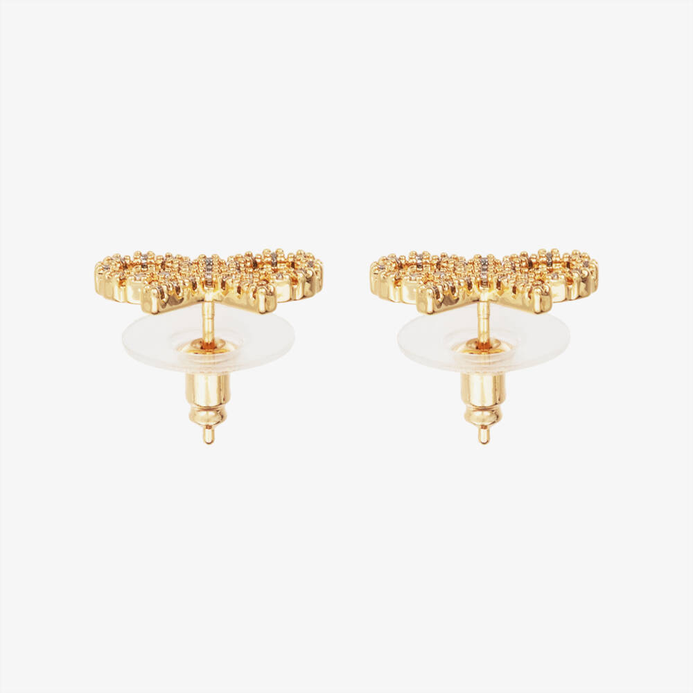 Self-Portrait-Girls Gold Micro Crystal Bow Earrings (1cm) | Childrensalon Outlet