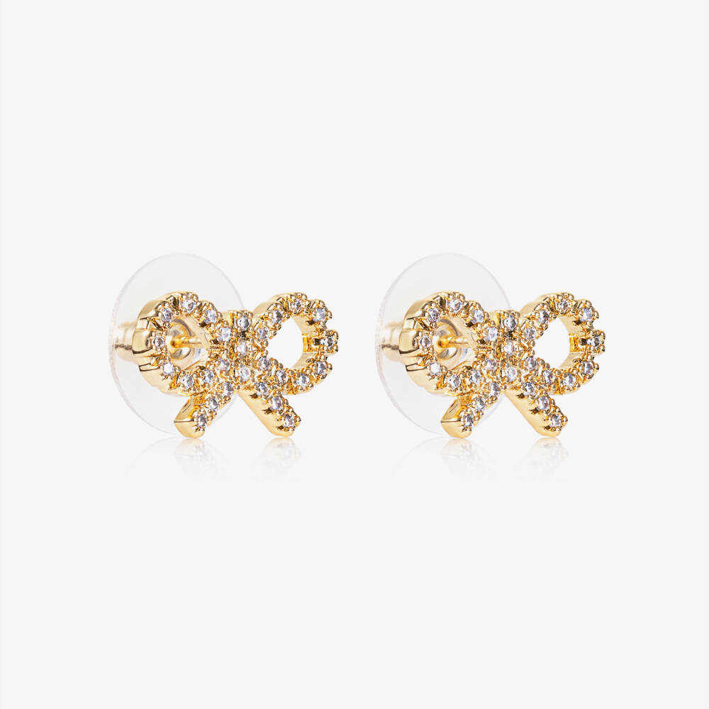 Self-Portrait-Girls Gold Micro Crystal Bow Earrings (1cm) | Childrensalon Outlet