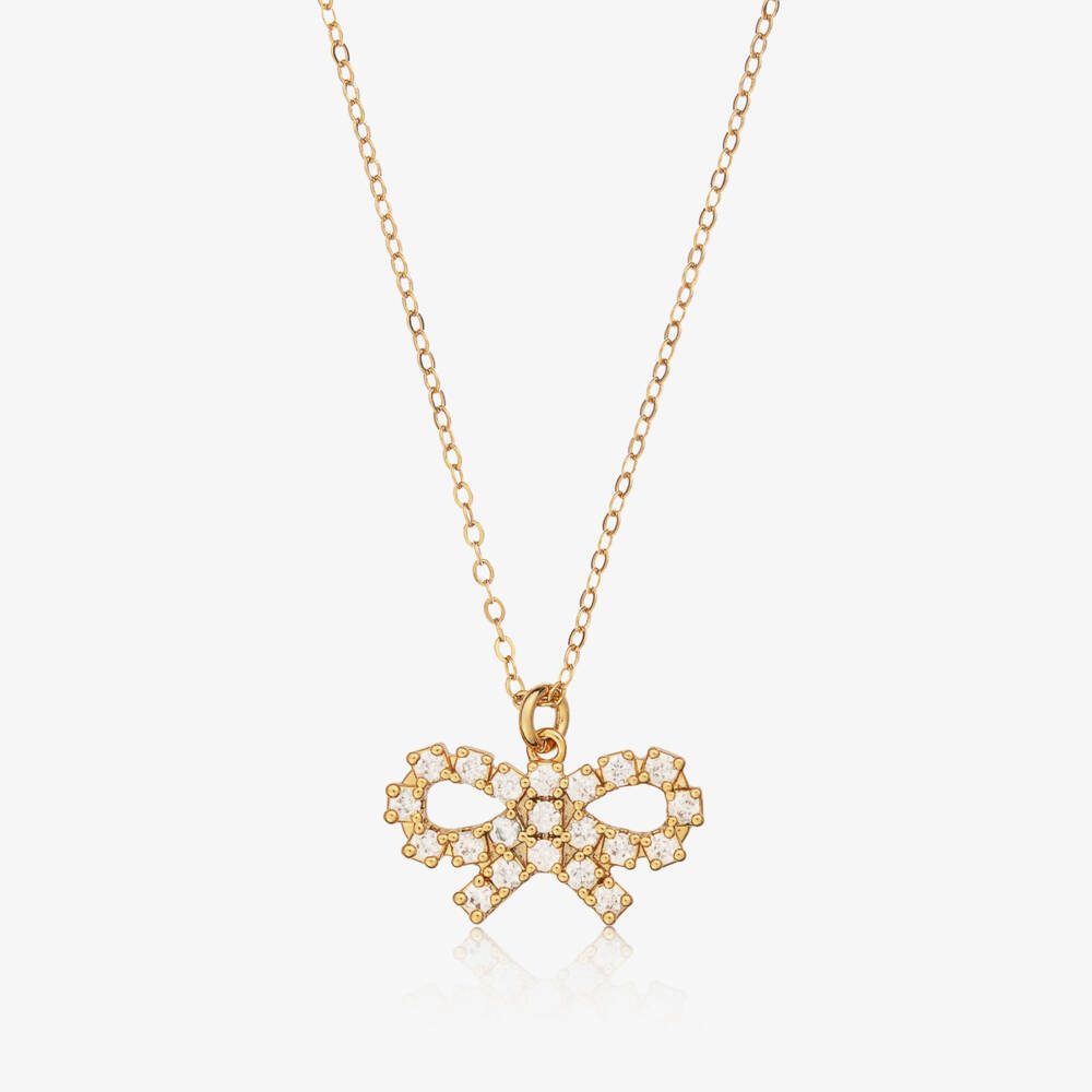 Self-Portrait-Girls Gold Micro Crystal Bow Necklace (50cm) | Childrensalon Outlet