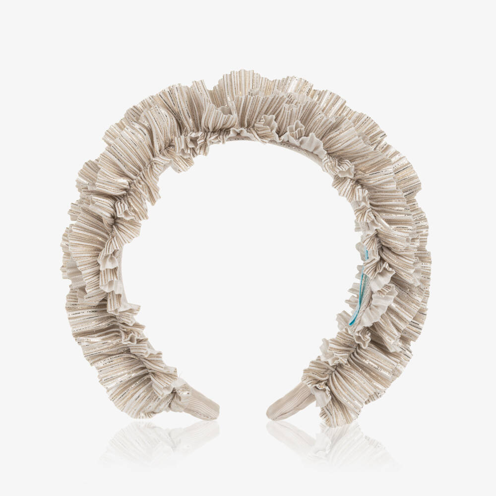 Abel & Lula-Girls Gold Satin Hairband with Pleated Ruffles | Childrensalon Outlet
