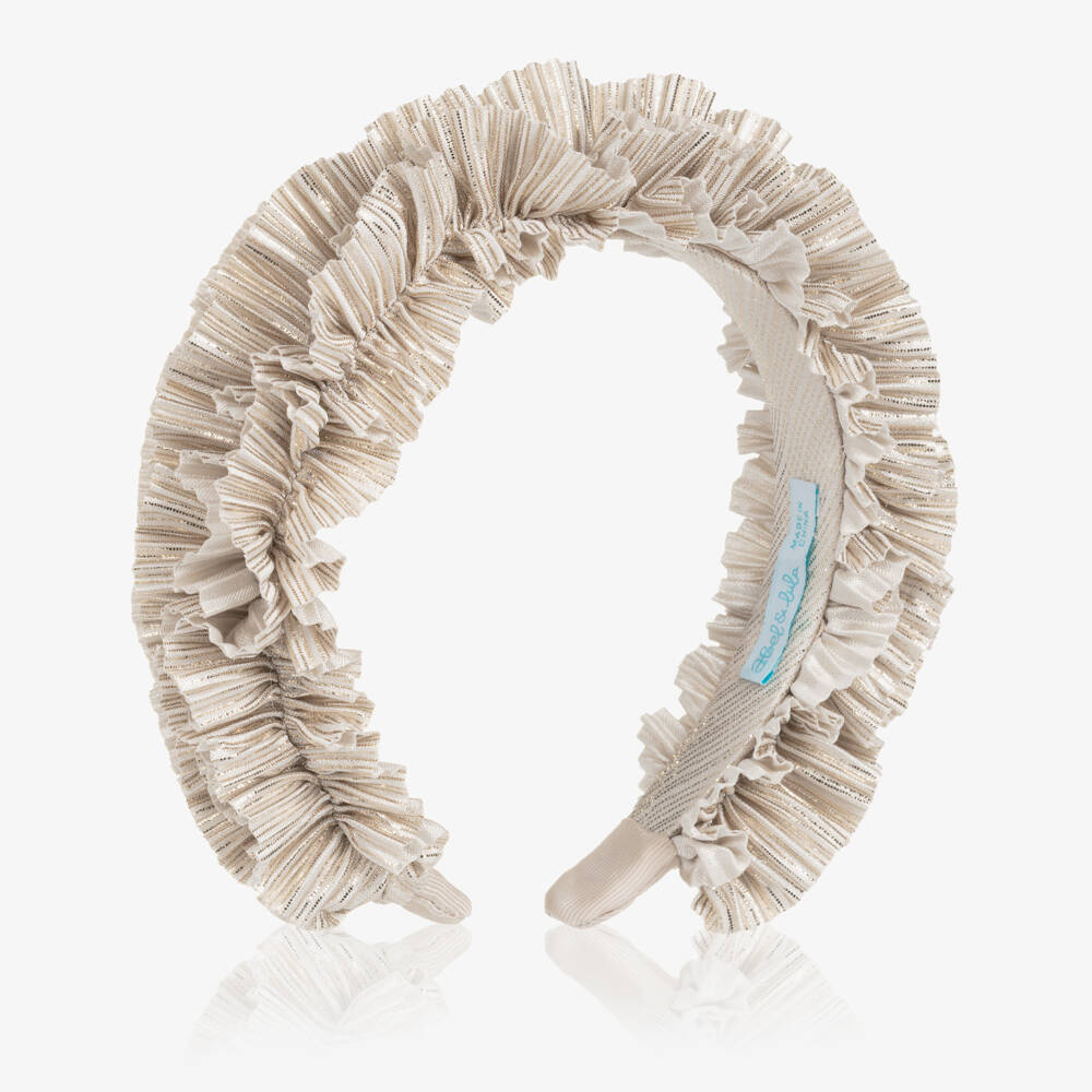 Abel & Lula-Girls Gold Satin Hairband with Pleated Ruffles | Childrensalon Outlet