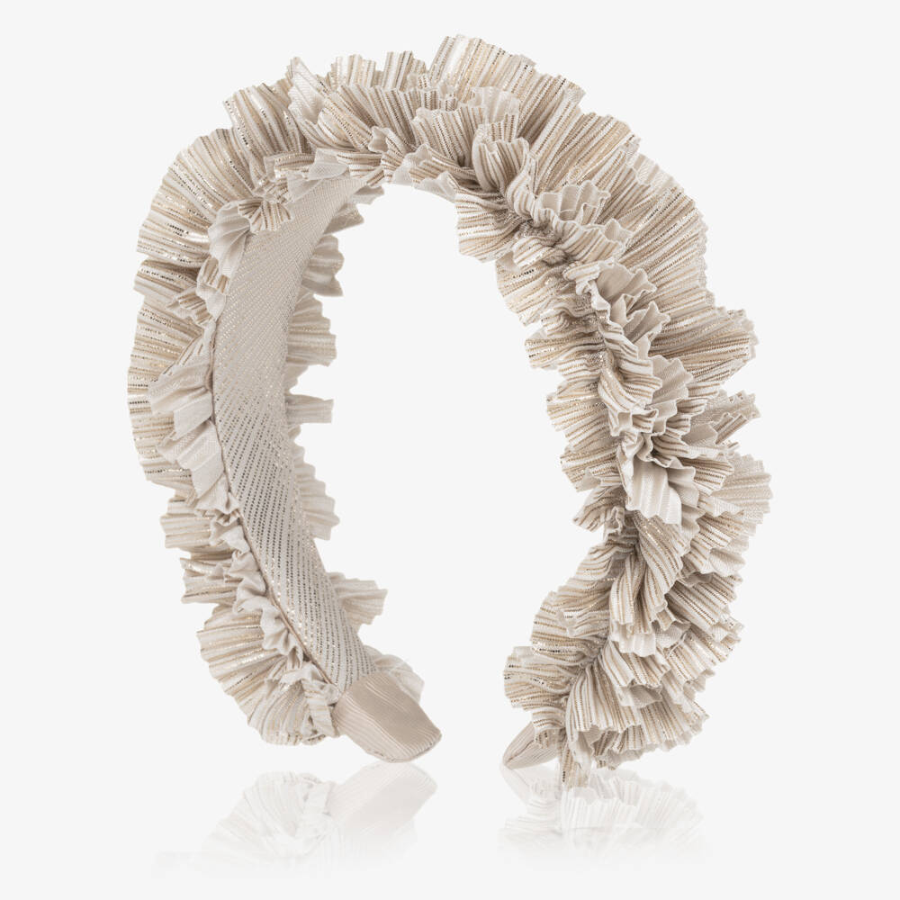Abel & Lula-Girls Gold Satin Hairband with Pleated Ruffles | Childrensalon Outlet