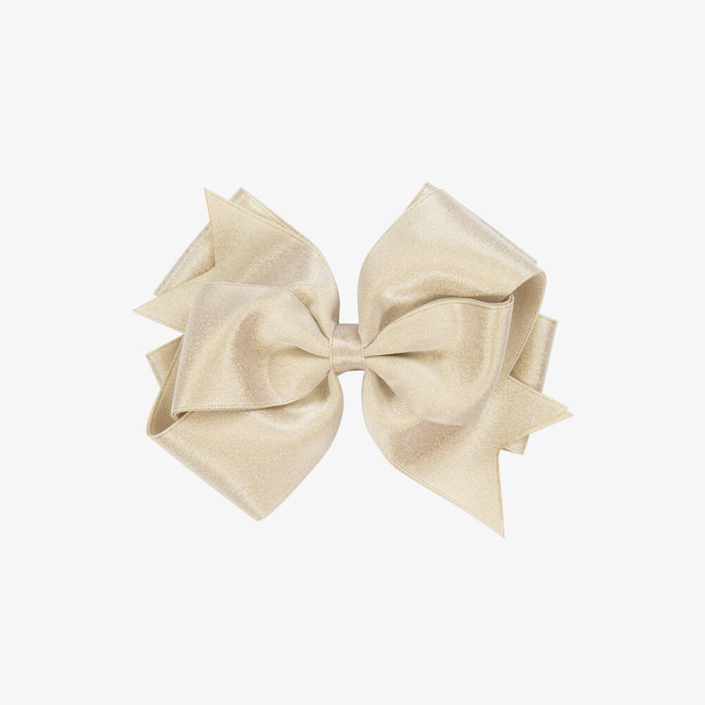 Abel & Lula-Girls Gold Satin Ribbon Bow Hair Clip (12cm) | Childrensalon Outlet