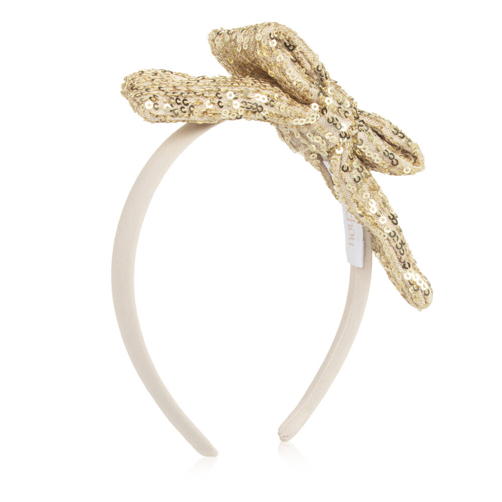 Patachou-Girls Gold Sequin Bow Hairband | Childrensalon Outlet