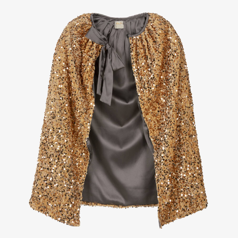Mimi & Lula-Girls Gold Sequin Cape with Grey Bow | Childrensalon Outlet