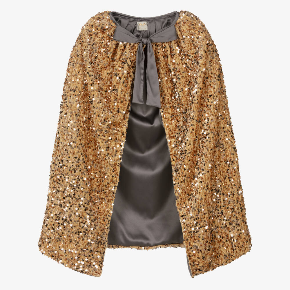 Mimi & Lula-Girls Gold Sequin Cape with Grey Bow | Childrensalon Outlet