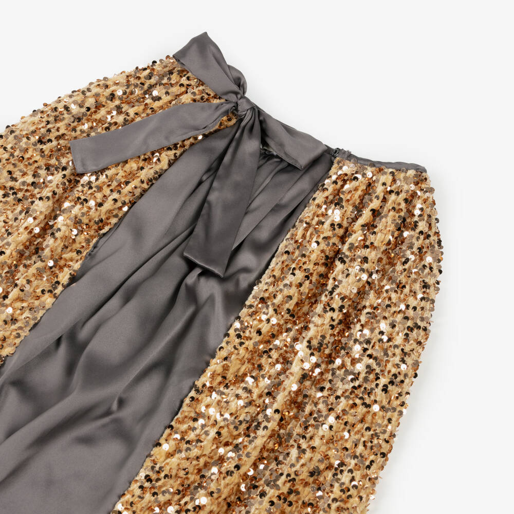 Mimi & Lula-Girls Gold Sequin Cape with Grey Bow | Childrensalon Outlet