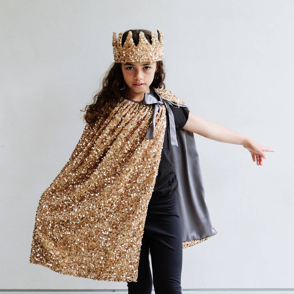 Mimi & Lula-Girls Gold Sequin Cape with Grey Bow | Childrensalon Outlet