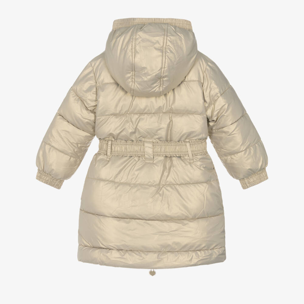 Le Chic-Girls Gold Sheen & Beige Faux Fur Reversible Coat | Childrensalon Outlet