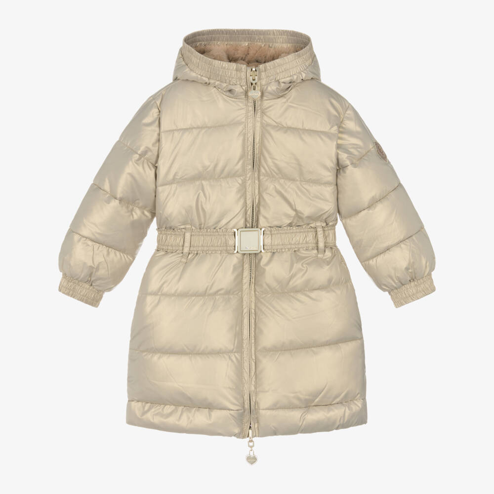 Le Chic-Girls Gold Sheen & Beige Faux Fur Reversible Coat | Childrensalon Outlet