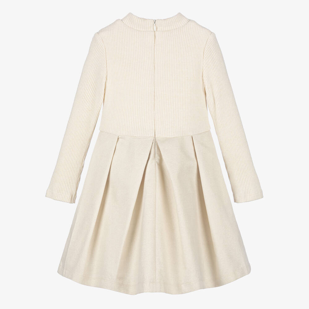 Patachou-Girls Gold Shimmery Knit Bow Dress | Childrensalon Outlet
