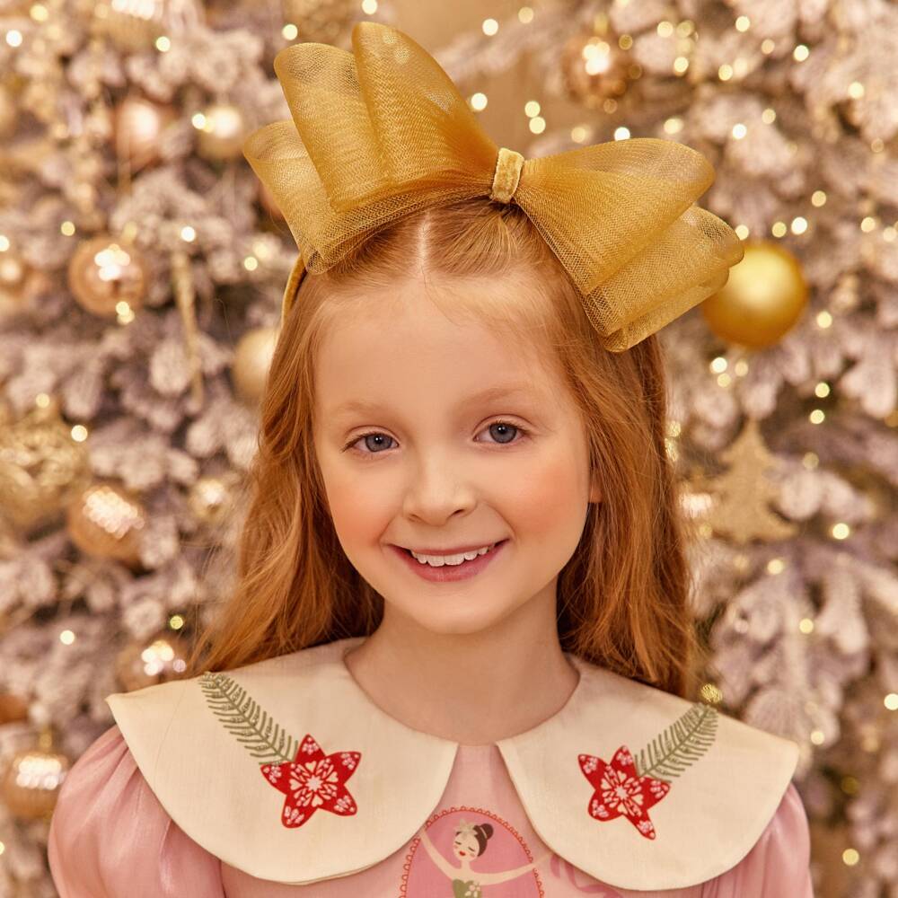 EIRENE-Girls Gold Velvet & Tulle Hairband | Childrensalon Outlet