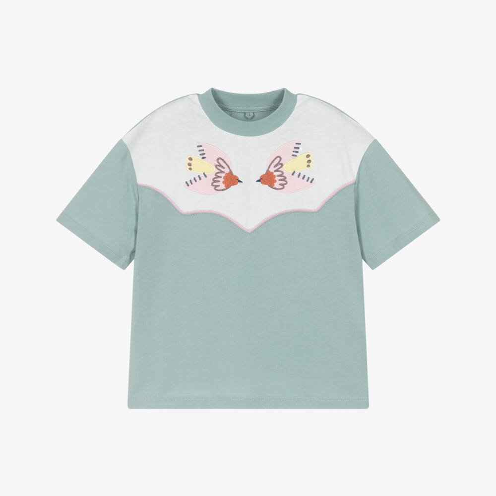 Stella McCartney Kids-Girls Green AppliquÃ© Bird T-Shirt | Childrensalon Outlet
