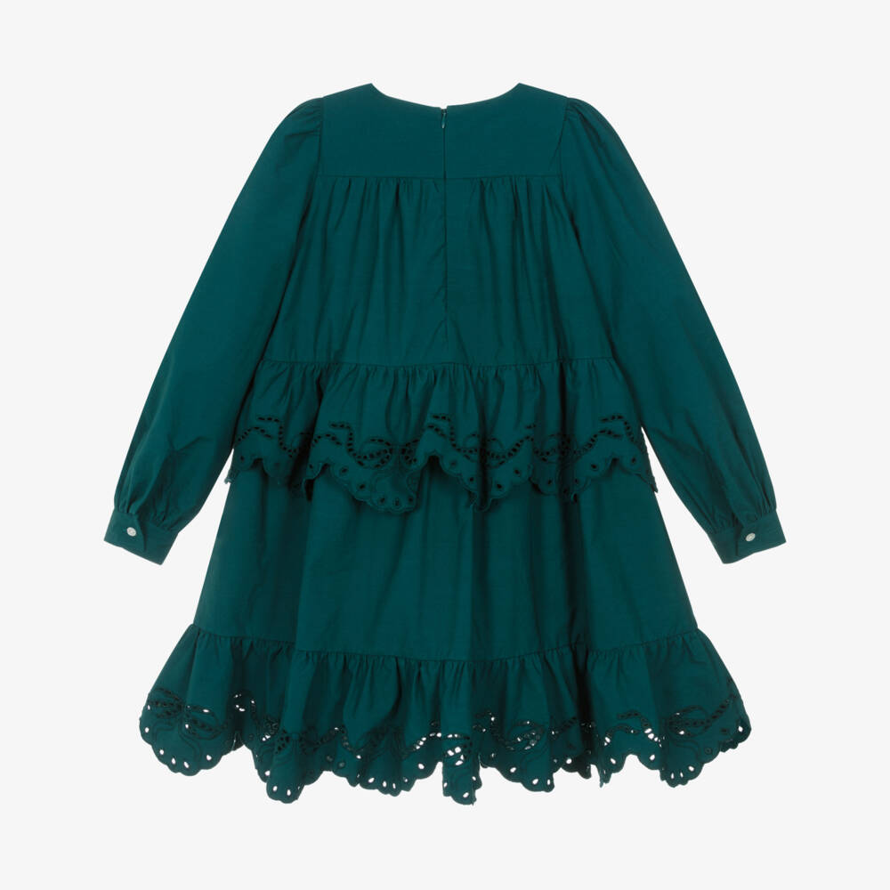 Molo-فستان قطن أخضر أنيق للبنات بتطريز فاخر | Childrensalon Outlet