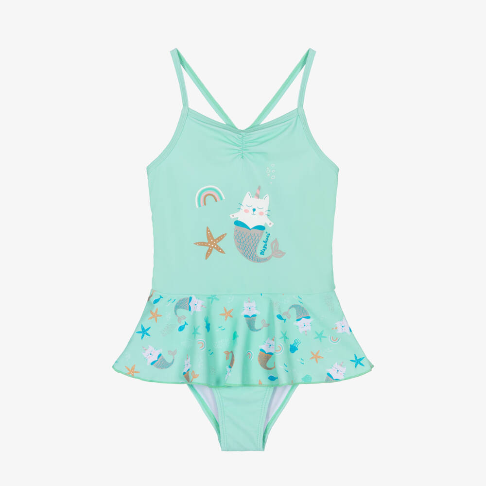 Playshoes-Girls Green Cat Mermaid Swimsuit (UPF 50+) | Childrensalon Outlet