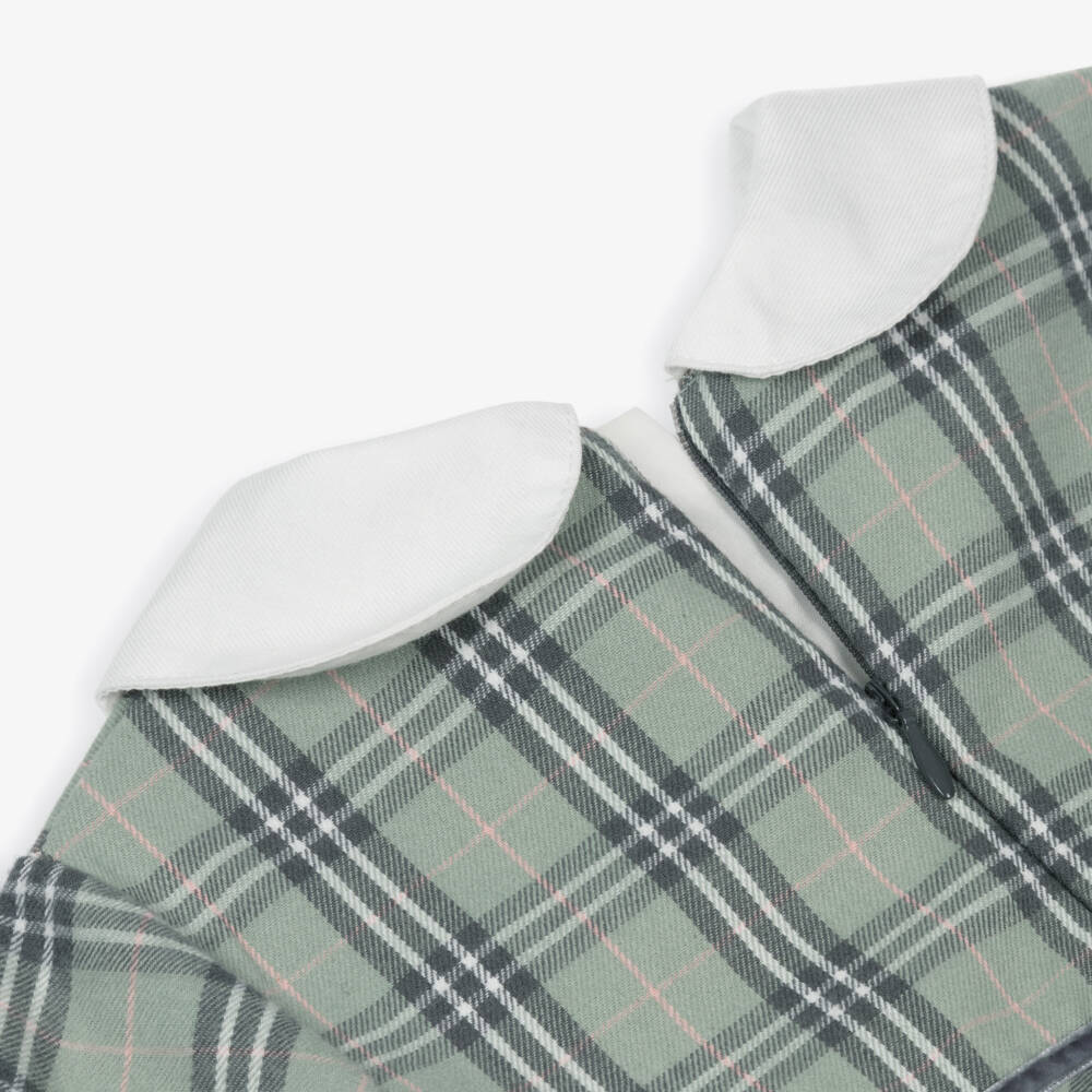 Tutto Piccolo-Girls Green Check Cotton Twill Dress & Tights Set | Childrensalon Outlet