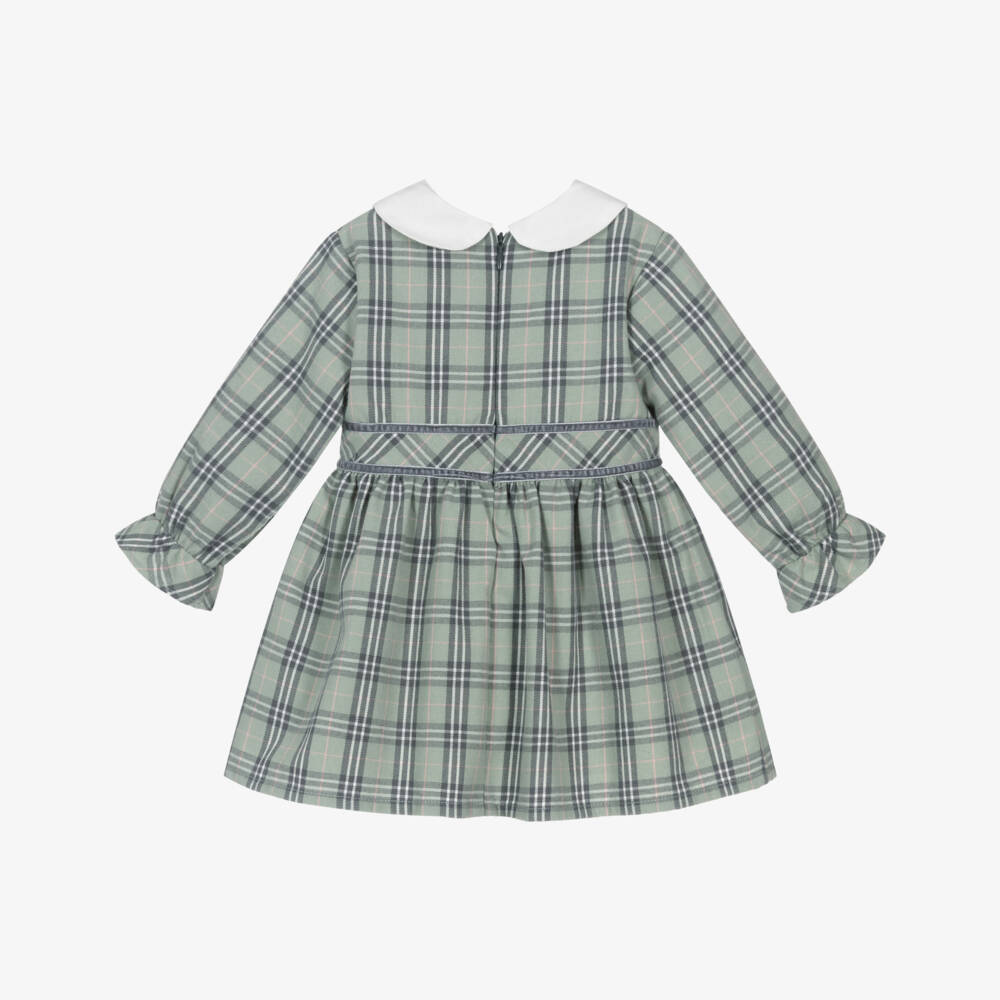 Tutto Piccolo-Girls Green Check Cotton Twill Dress & Tights Set | Childrensalon Outlet
