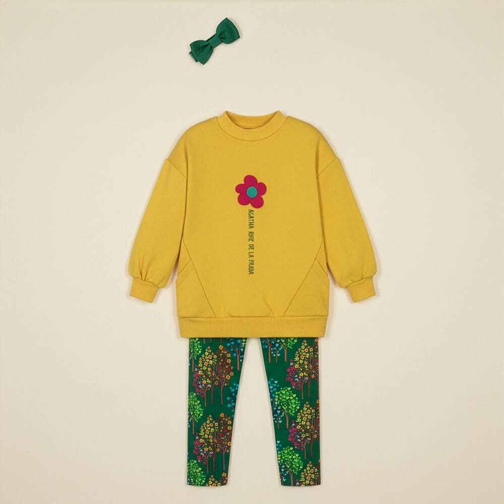 Agatha Ruiz de la Prada-Girls Green Cotton Floral Leggings | Childrensalon Outlet