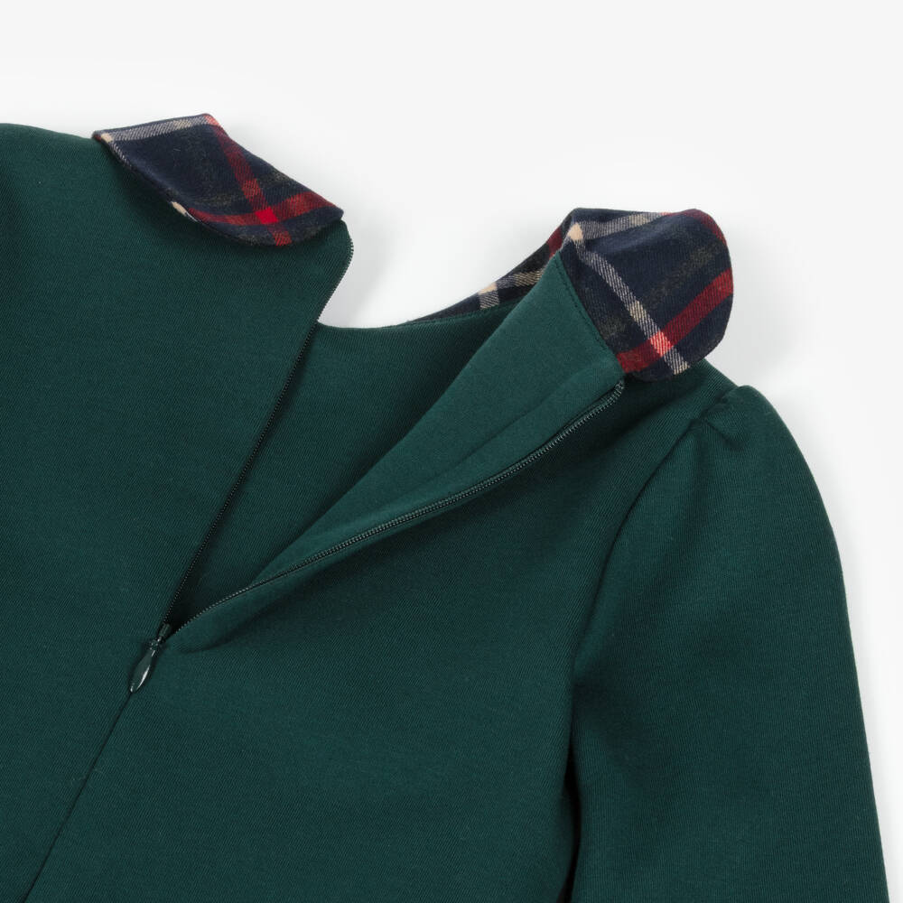 Patachou-Girls Green Cotton Jersey & Tartan Dress | Childrensalon Outlet