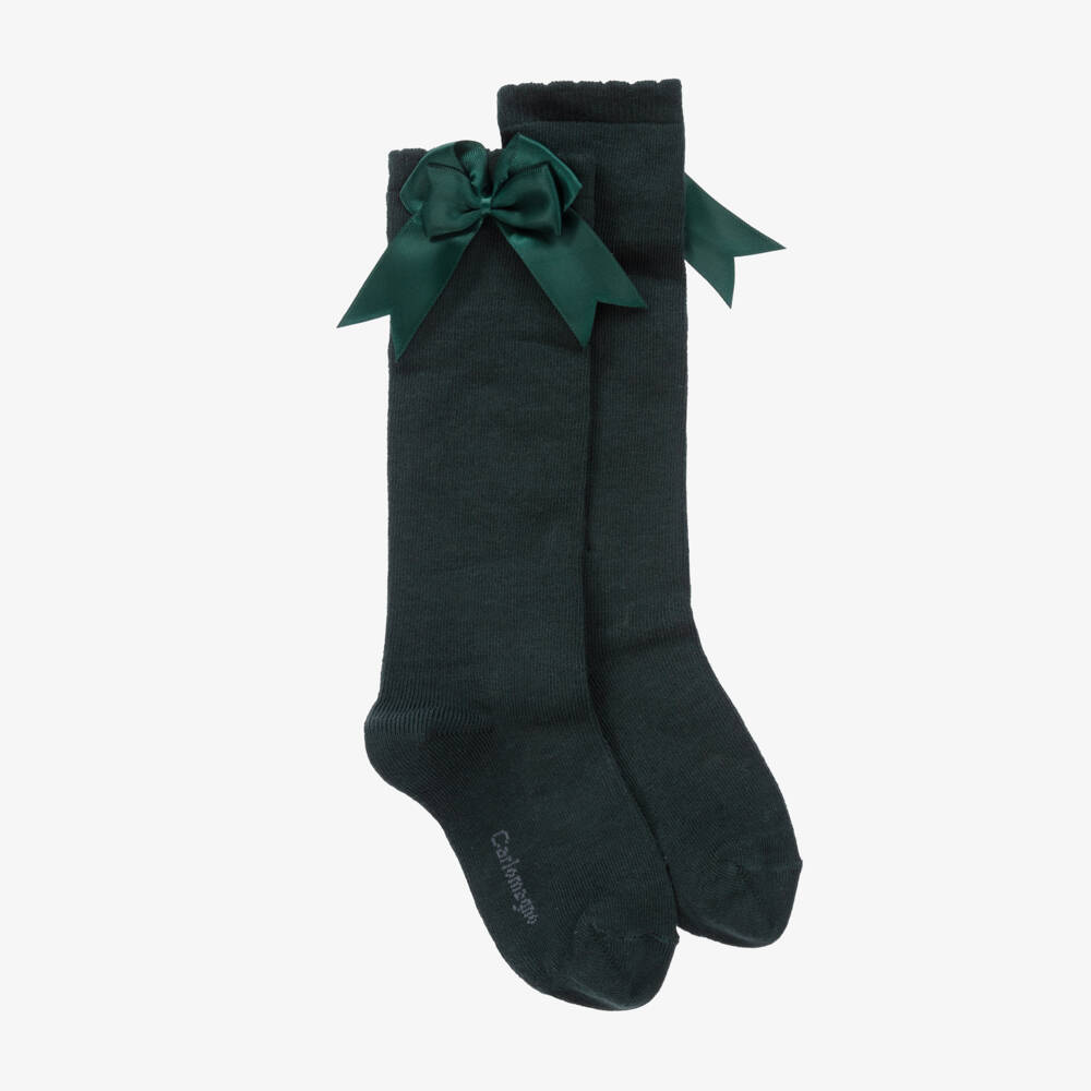 Carlomagno-Girls Green Cotton Knee Length Socks | Childrensalon Outlet