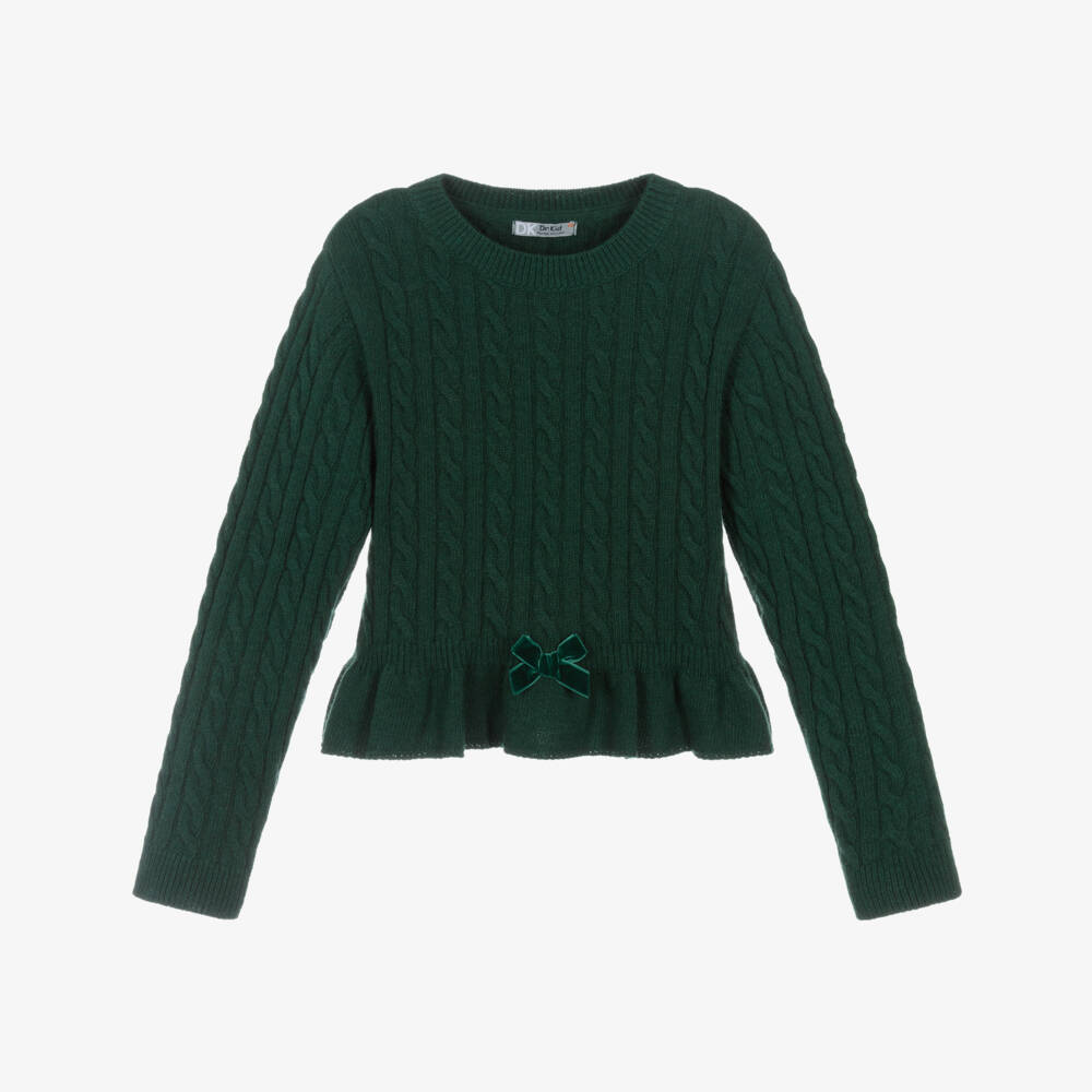 Dr. Kid-Girls Green Cotton & Wool Cable Knit Jumper | Childrensalon Outlet