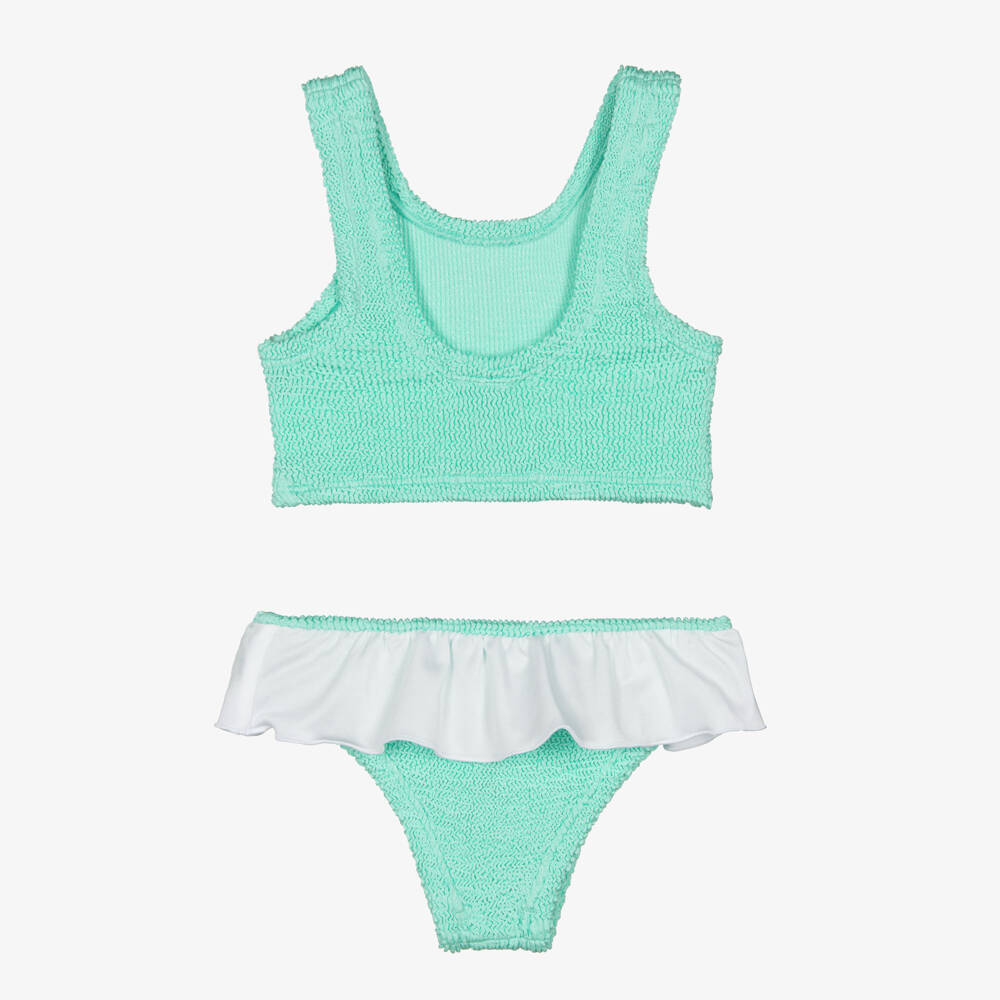 Hunza G-Girls Green Crinkle Bikini with White Frill | Childrensalon Outlet