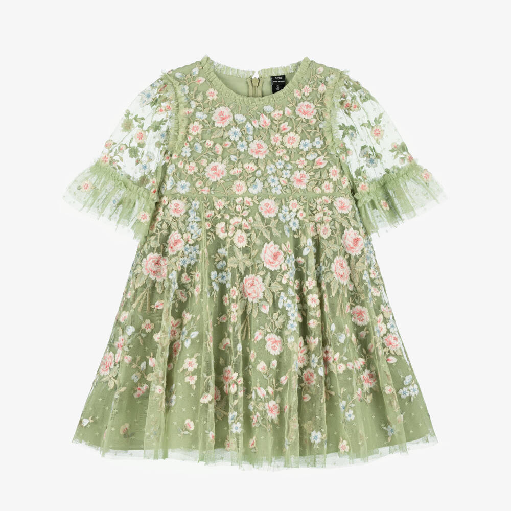 Needle & Thread-Girls Green Embroidered Antoinettes Floral Dress | Childrensalon Outlet