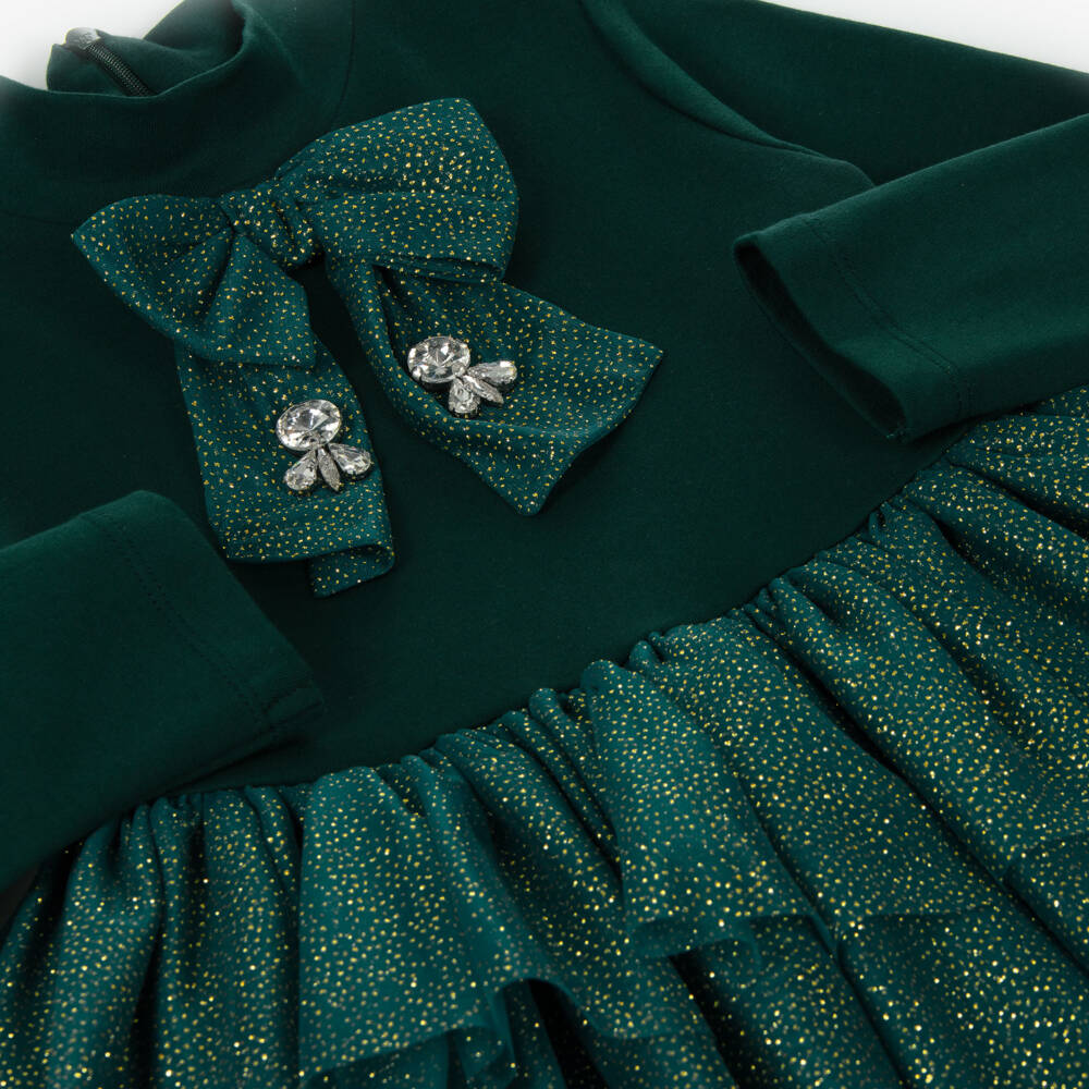 Patachou-Girls Green Glittery Tulle Tiered Dress | Childrensalon Outlet