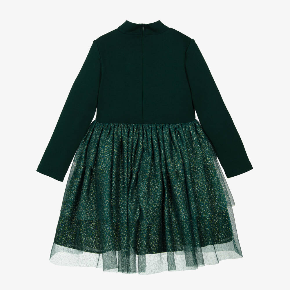 Patachou-Girls Green Glittery Tulle Tiered Dress | Childrensalon Outlet