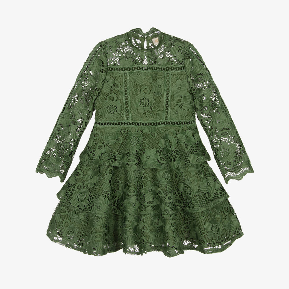 Marlo Kids-Girls Green Guipure Lace Dress | Childrensalon Outlet
