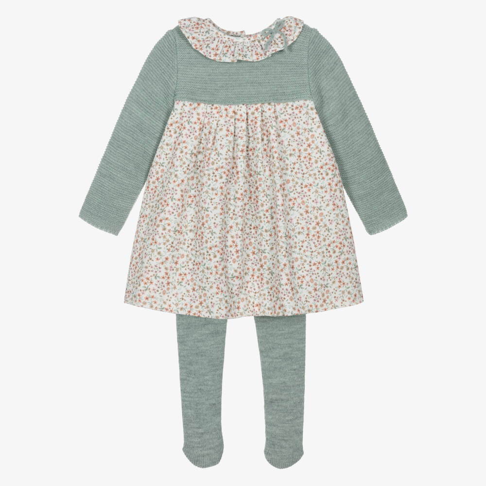 Mebi-Зеленое вязаное платье из хлопка для девочек | Childrensalon Outlet