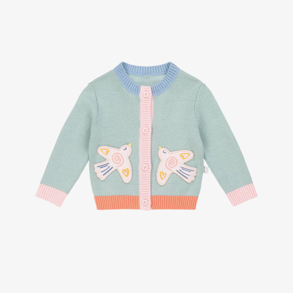 Stella McCartney Kids-Girls Green Knitted Bird Cardigan | Childrensalon Outlet