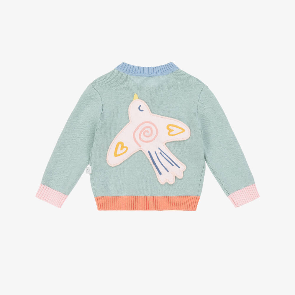 Stella McCartney Kids-Girls Green Knitted Bird Cardigan | Childrensalon Outlet